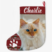 Grande Chaussette De Noël Personalized Simple Paw Pet Photo Monogram Name (Dos)