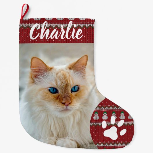 Grande Chaussette De Noël Personalized Simple Paw Pet Photo Monogram Name (Devant)