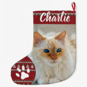 Grande Chaussette De Noël Personalized Simple Paw Pet Photo Monogram Name (Dos)