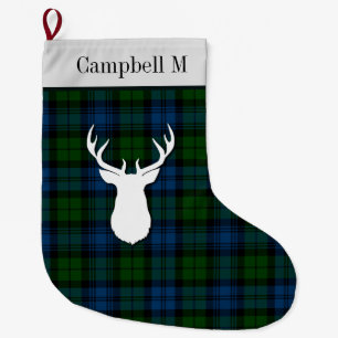 Grande Chaussette De Noël Personnalisé Campbell Militaire Tartan Green Plaid