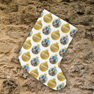 Grande Chaussette De Noël Personnalisé Elegant Gold Photo Ornements Noël