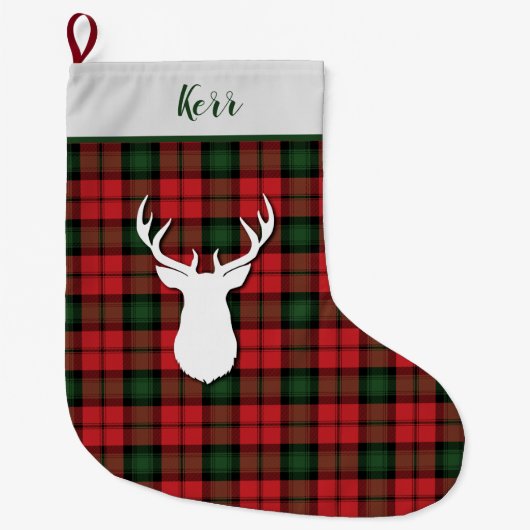 Grande Chaussette De Noël Personnalisé Kerr Tartan Vert Rouge Rouge Plaid (Devant)