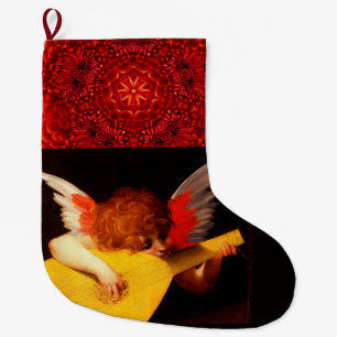 Grande Chaussette De Noël PETIT ANGEL JOUANT DE LA MUSIQUE LUTE À Cherub