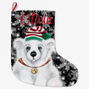 Grande Chaussette De Noël Petit bébé ours polaire de Noël, petit ours de Pèr