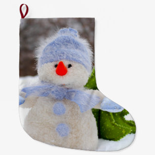 Grande Chaussette De Noël Petit Snowman mignon en Casquette bleu