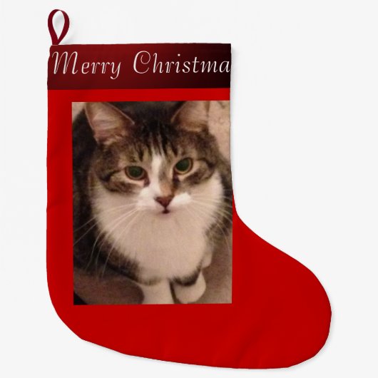 Grande Chaussette De Noël Photo de chat (Devant)