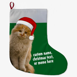 Grande Chaussette De Noël Photo de chat personnalisée Stocker avec Santa Hat