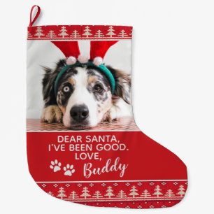 Grande Chaussette De Noël Photo nordique de chien de motif de lettre de Pèr