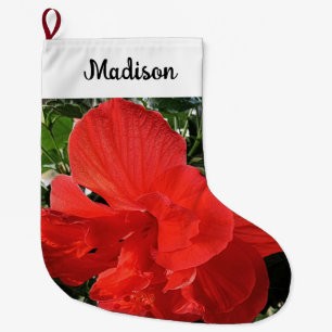 Grande Chaussette De Noël Photo Orange Double Hibiscus Flower Nom personnali