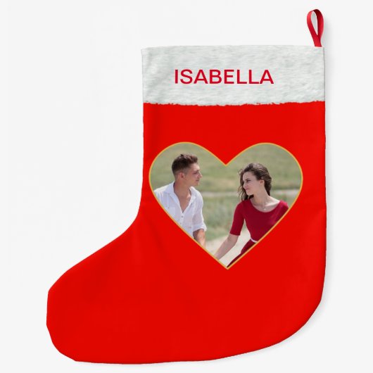 Grande Chaussette De Noël Photo personnalisée à l'intérieur du coeur de Noël (Dos)
