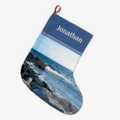 Grande Chaussette De Noël Photo Wavy Atlantic Ocean Blue Grand Noël (Devant (Accrochage))