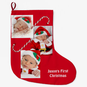Grande Chaussette De Noël Photos de famille personnalisés Santa Baby en bonb