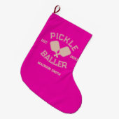 Grande Chaussette De Noël Pickle Baller Pickleball Collegiate Typographie (Devant (Accrochage))