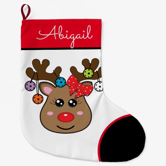 Grande Chaussette De Noël Pickleball Reindee fille (Devant)