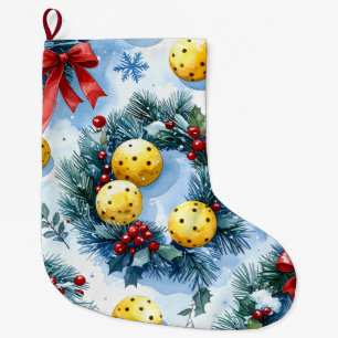 Grande Chaussette De Noël Pickleball thème de Noël