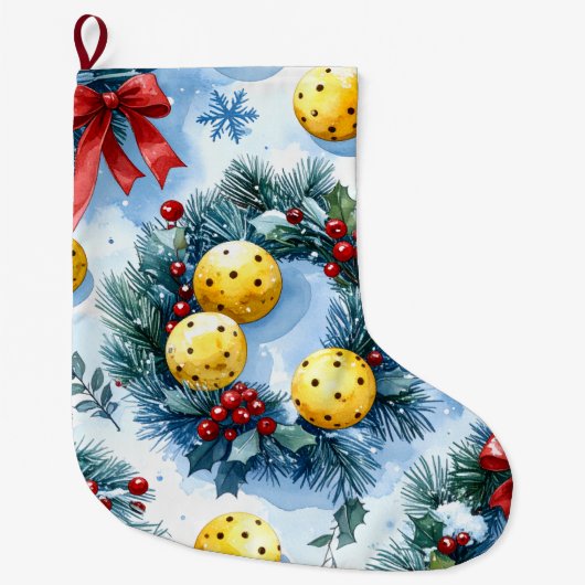 Grande Chaussette De Noël Pickleball thème de Noël (Devant)