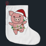 Grande Chaussette De Noël Pig Christmas Winter Animals<br><div class="desc">The pig at Christmas with fairy lights. Funny animals with toxits and snow for the holidays. A sweet Christmas greeting. Pigs are cute animals et perfect pour Christmas.</div>
