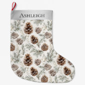 Grande Chaussette De Noël Pine de Noël Argent cônes (Devant)