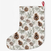Grande Chaussette De Noël Pine de Noël Argent cônes (Dos)