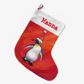 Grande Chaussette De Noël Pingouin à Santa Hat en rouge (Devant (Accrochage))