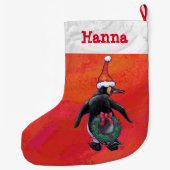 Grande Chaussette De Noël Pingouin à Santa Hat en rouge (Dos)