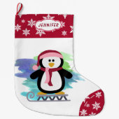 Grande Chaussette De Noël Pingouin à traîneau mignon rose (Devant)