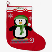 Grande Chaussette De Noël Pingouin d'hiver sur traîneau (Devant)