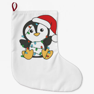 Grande Chaussette De Noël Pingouin Noël Animaux d'hiver Pingouines de vacanc