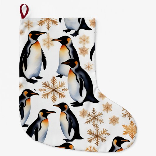 Grande Chaussette De Noël Pingouins et flocons de neige (Devant)