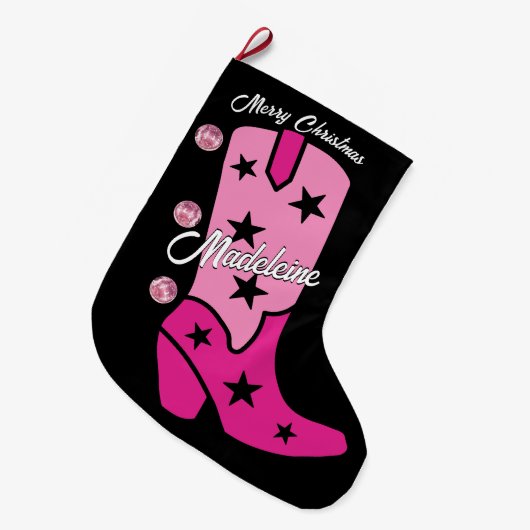 Grande Chaussette De Noël Pink Disco Costal Cowgirl Boot Ajouter Nom Western (Devant (Accrochage))