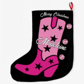 Grande Chaussette De Noël Pink Disco Costal Cowgirl Boot Ajouter Nom Western (Dos)