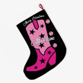 Grande Chaussette De Noël Pink Disco Costal Cowgirl Boot Ajouter Nom Western (Dos (Accrochage))