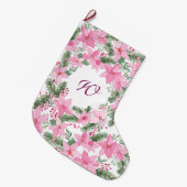 Grande Chaussette De Noël Pink Poinsettie Noël Monogramme initial (Devant (Accrochage))