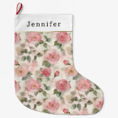 Grande Chaussette De Noël Pink Roses Floral Christmas (Devant)