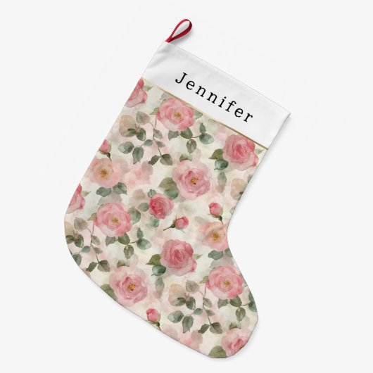 Grande Chaussette De Noël Pink Roses Floral Christmas (Devant (Accrochage))