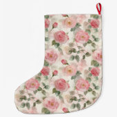 Grande Chaussette De Noël Pink Roses Floral Christmas (Dos)