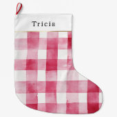 Grande Chaussette De Noël Pink White Plaid Stripes Christmas (Devant)