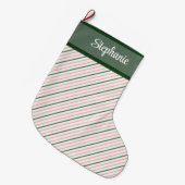 Grande Chaussette De Noël Pinstripe rose et vert avec nom (Devant (Accrochage))