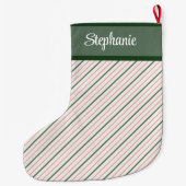 Grande Chaussette De Noël Pinstripe rose et vert avec nom (Dos)
