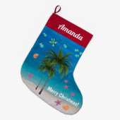 Grande Chaussette De Noël Plage Noël Tropical Océan Starfish Palmiers (Devant (Accrochage))