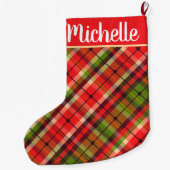 Grande Chaussette De Noël Plaid avec nom (Dos)