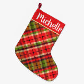 Grande Chaussette De Noël Plaid avec nom (Devant (Accrochage))