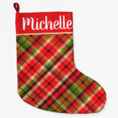 Grande Chaussette De Noël Plaid avec nom (Devant)