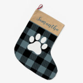 Grande Chaussette De Noël Plaid bleu moderne et nom Chien Paw (Devant (Accrochage))
