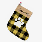 Grande Chaussette De Noël Plaid jaune moderne et nom Chien Paw (Devant (Accrochage))