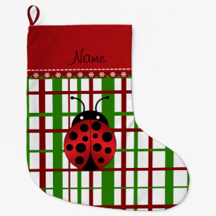 Grande Chaussette De Noël Plaid nommé personnalisé de Noël de coccinelle