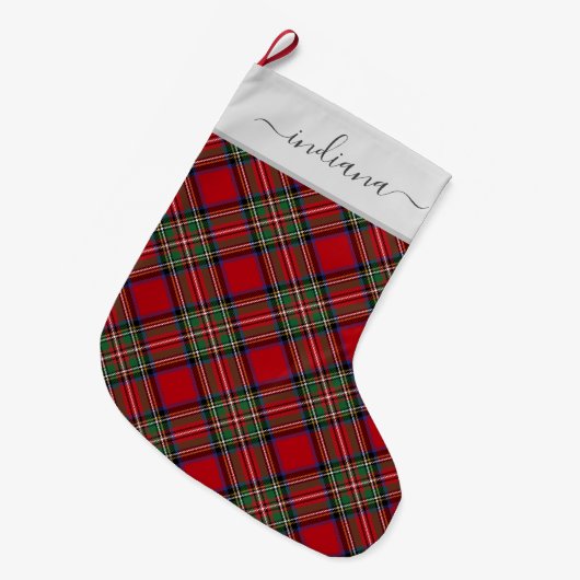 Grande Chaussette De Noël Plaid Tartan Stewart Red Green Rustic (Devant (Accrochage))