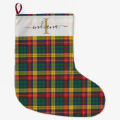 Grande Chaussette De Noël Plaid Tartan vert rouge Motif Noël (Devant)
