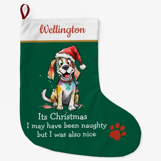 Grande Chaussette De Noël Playful Dog Christmas Stocking – Cute Festive (Devant)