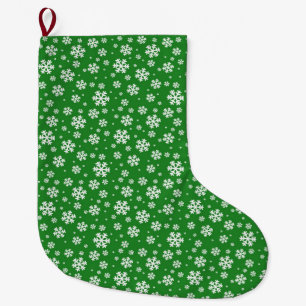 Grande Chaussette De Noël Pneus blancs sur le Motif d'hiver vert